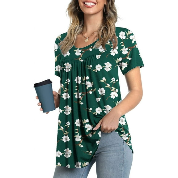 JuneFish Women's Summer Pleated Tops Casual Tee Hide Belly Shirts Blouse for Leggings