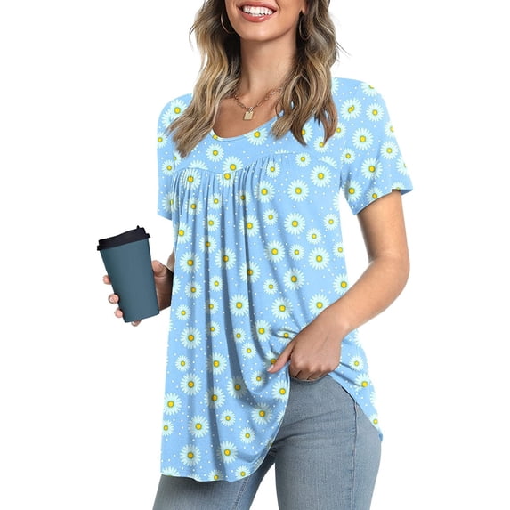 JuneFish Women's Summer Pleated Tops Casual Tee Hide Belly Shirts Blouse for Leggings
