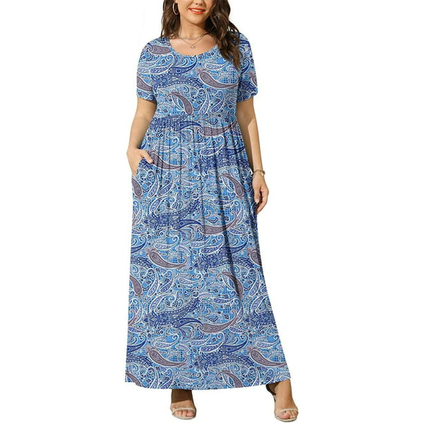 JuneFish Women's Summer Plus Size 2X to 6X Maxi Loose Dress with ...