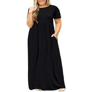 JuneFish Women's Summer Plus Size 2X to 6X Maxi Loose Dress with Pockets