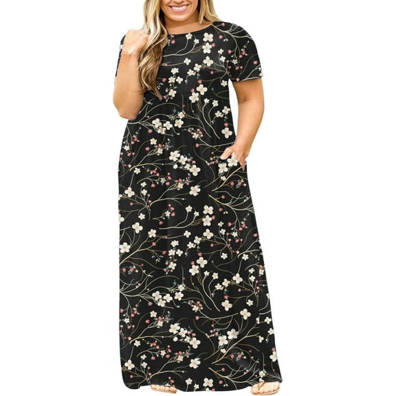 JuneFish Women's Summer Plus Size 2X to 6X Maxi Loose Dress with Pockets