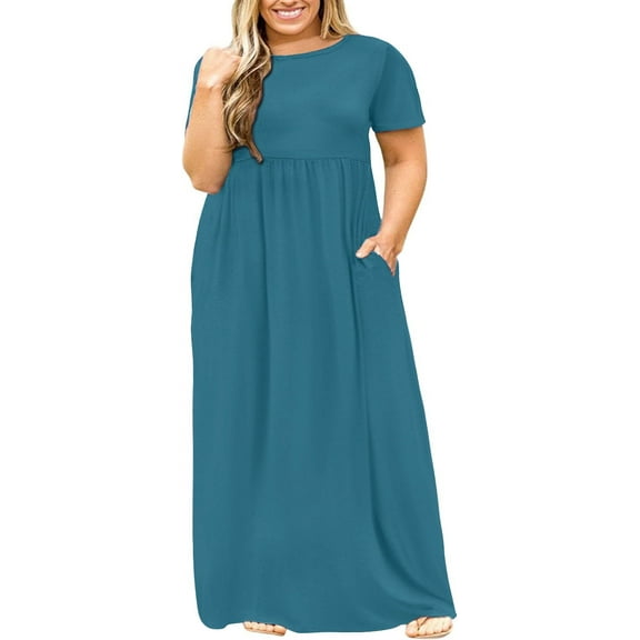 JuneFish Women's Summer Plus Size 2X to 6X Maxi Loose Dress with Pockets