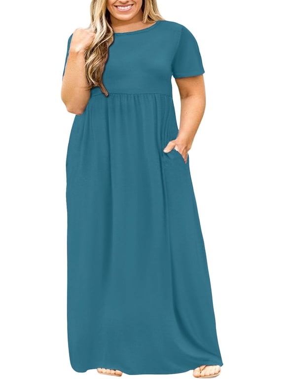 Women's Summer Plus Size 2X to 6X Maxi Loose Dress with Pockets