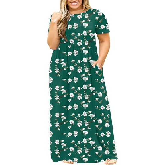 JuneFish Women's Summer Plus Size 2X to 6X Maxi Loose Dress with Pockets