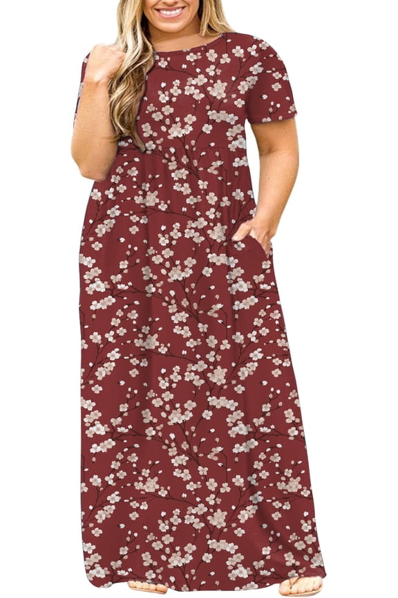 Women's Summer Plus Size 2X to 6X Maxi Loose Dress with Pockets