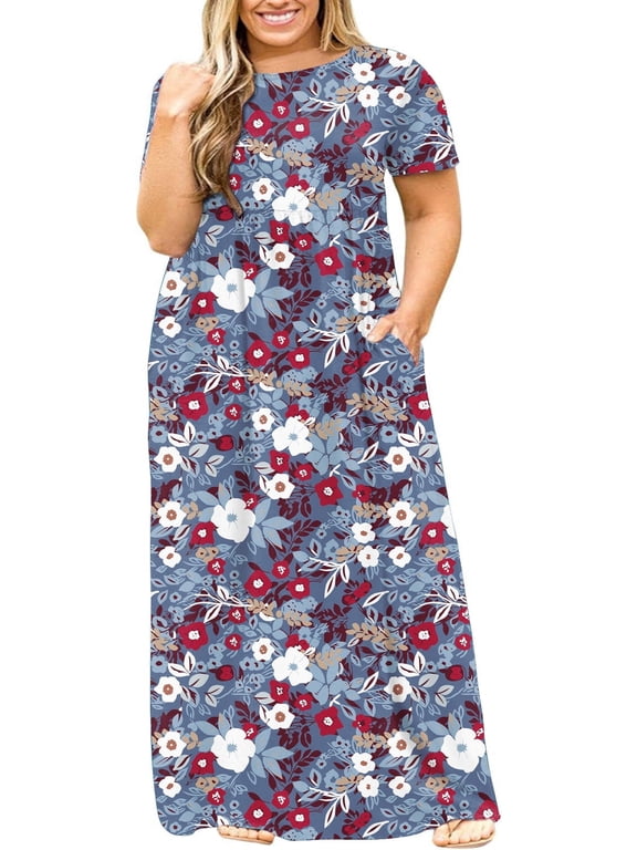 Women's Summer Plus Size 2X to 6X Maxi Loose Dress with Pockets