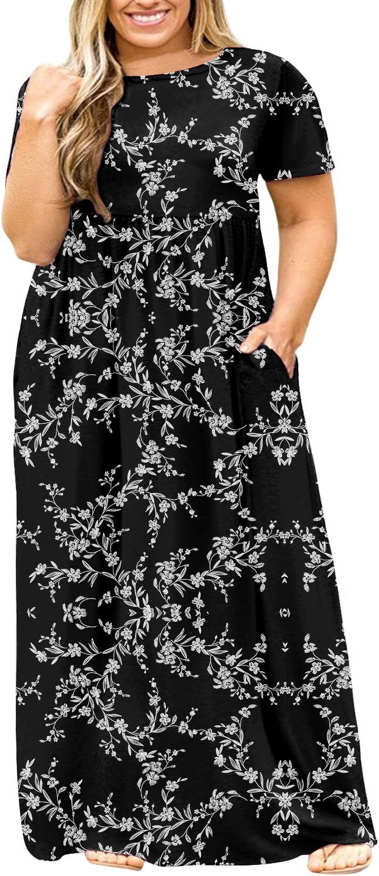 JuneFish Women's Plus Size 2X-6X Loose Maxi Dress with Pockets, Floral  Print Summer Dress - Walmart.com