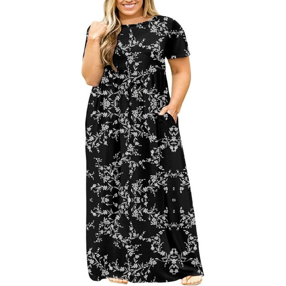 JuneFish Women's Summer Plus Size 2X to 6X Maxi Loose Dress with Pockets