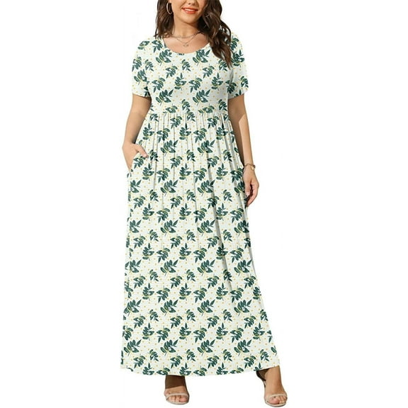 JuneFish Women's Summer Plus Size 2X to 6X Maxi Loose Dress with Pockets