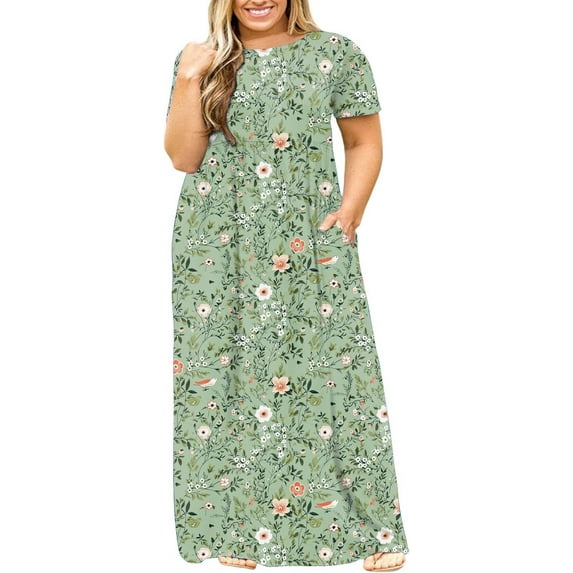 JuneFish Women's Summer Plus Size 2X to 6X Maxi Loose Dress with Pockets