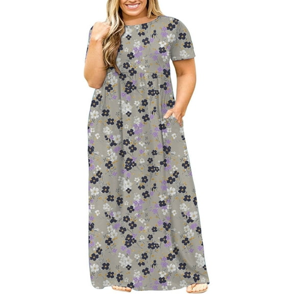 JuneFish Women's Summer Plus Size 2X to 6X Maxi Loose Dress with Pockets