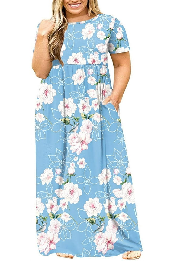 Women's Summer Plus Size 2X to 6X Maxi Loose Dress with Pockets