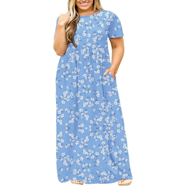 JuneFish Women's Summer Plus Size 2X to 6X Maxi Loose Dress with ...