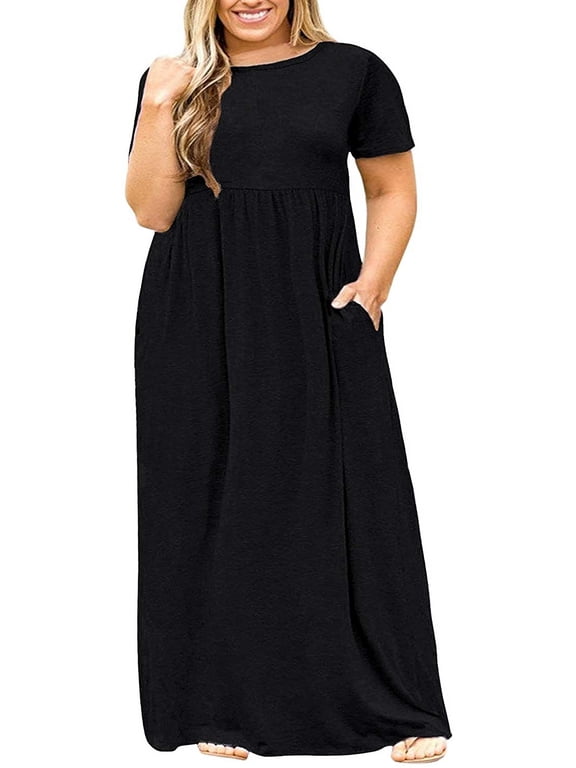 Women's Summer Plus Size 2X to 6X Maxi Loose Dress with Pockets