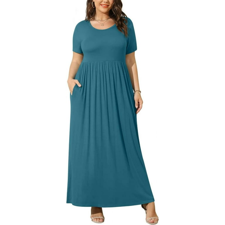 JuneFish Women s Summer Plus Size 2X to 6X Maxi Loose Dress with Pockets