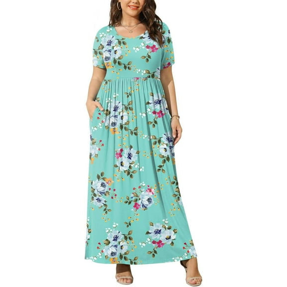 JuneFish Women's Summer Plus Size 2X to 6X Maxi Loose Dress with Pockets
