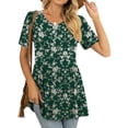 thumbnail image 1 of JuneFish Women's Summer Short Sleeve Tunic Tops Pleated Casual V-Neck Blouse, 1 of 5