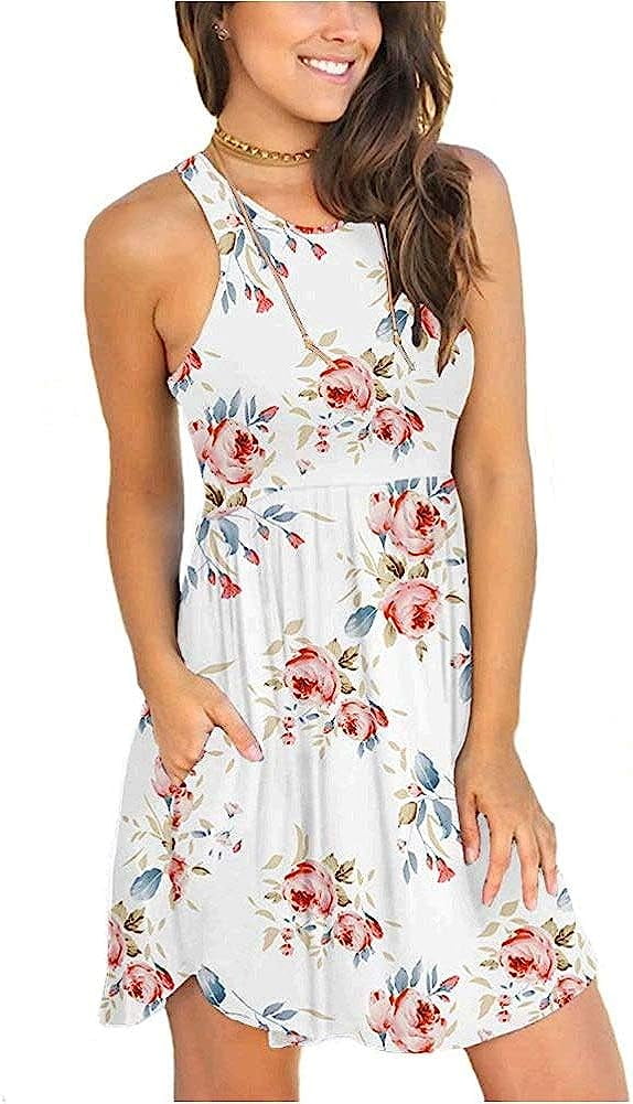 JuneFish Women's Summer Tank Dresses Stretchy Sun Dress with Pockets