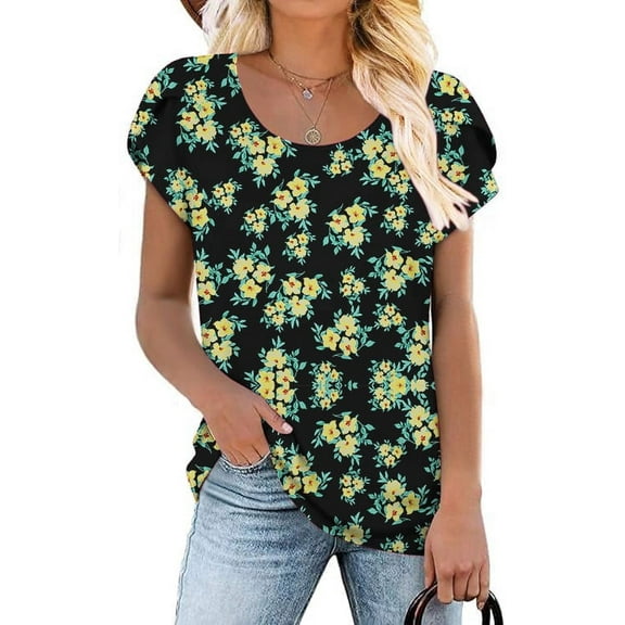 JuneFish Women's Summer Tunics Short Sleeve Casual Tops Loose Comfy Tshirts Lightweight Cute Blouse