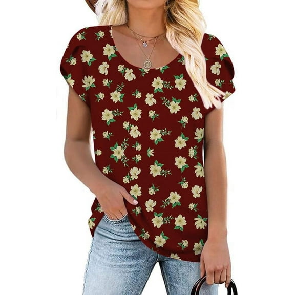 JuneFish Women's Summer Tunics Short Sleeve Casual Tops Loose Comfy Tshirts Lightweight Cute Blouse