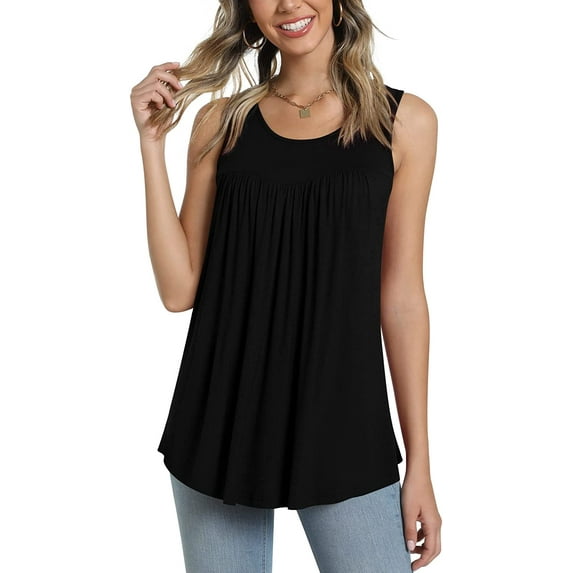 JuneFish Women's Tank Tops Summer Sleeveless Tunic Pleated Floral Print Casual Blouse