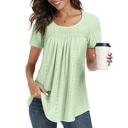 JUNEFISH Women's Tops Summer Sleeve Shirts Eyelet T Shirt Hollow Casual Blouse