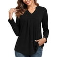 thumbnail image 1 of JuneFish Womens Fall Long Sleeve Tunic Tops Notch V Neck Shirt Casual Pleated Basic Pullover, 1 of 5