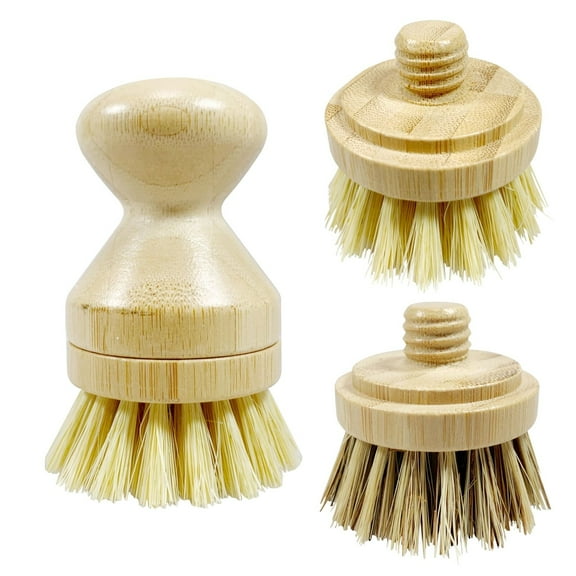 JuneLily Short Sisal Dish Brush Eco-Friendly Plant-Based Vegan for Kitchen Bathroom Cleaning Produce Washing Dishes (Short Dish Brush & Sisal & Coconut Brush Head)