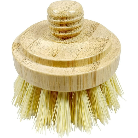 JuneLily Sisal & Coconut Dish Brush Heads with Bamboo Handle Screw Plant-Based Replacement for Washing Dishes Kitchen Bathroom