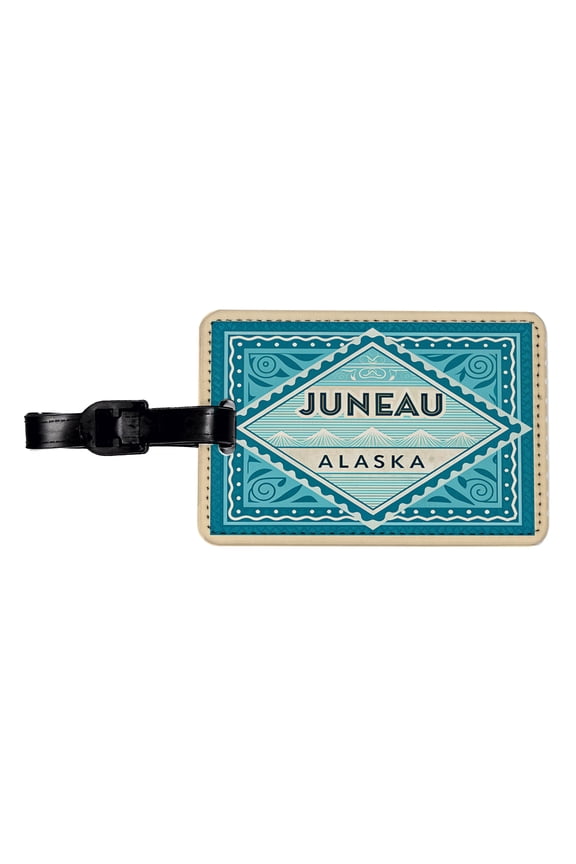 Juneau AK Alaska Travel Vacation Stamp Faux Leather Travel Luggage Tag