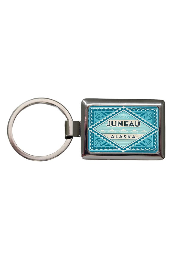 Juneau AK Alaska Travel Vacation Stamp Metal Rectangle Keychain