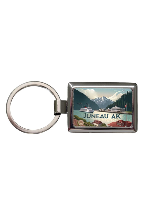 Juneau, Alaska AK Travel City State Stamp Metal Rectangle Keychain