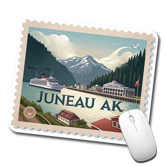 Juneau, Alaska AK Travel City State Stamp Mouse Pad Low Profile Gaming Mat