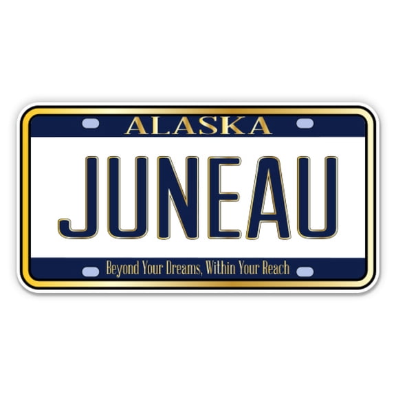 Juneau Alaska License Plate Style - 5" Vinyl Sticker - For Car Laptop I-Pad - Waterproof Decal