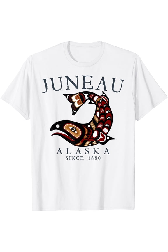 Juneau Alaska Tribal Art Salmon Since 1880 Slate Letters T-Shirt
