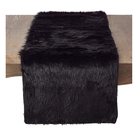 Juneau Faux Fur Table Runner 15 x 90 Inch - Black Table Cover for Dining Room, Holiday Decor