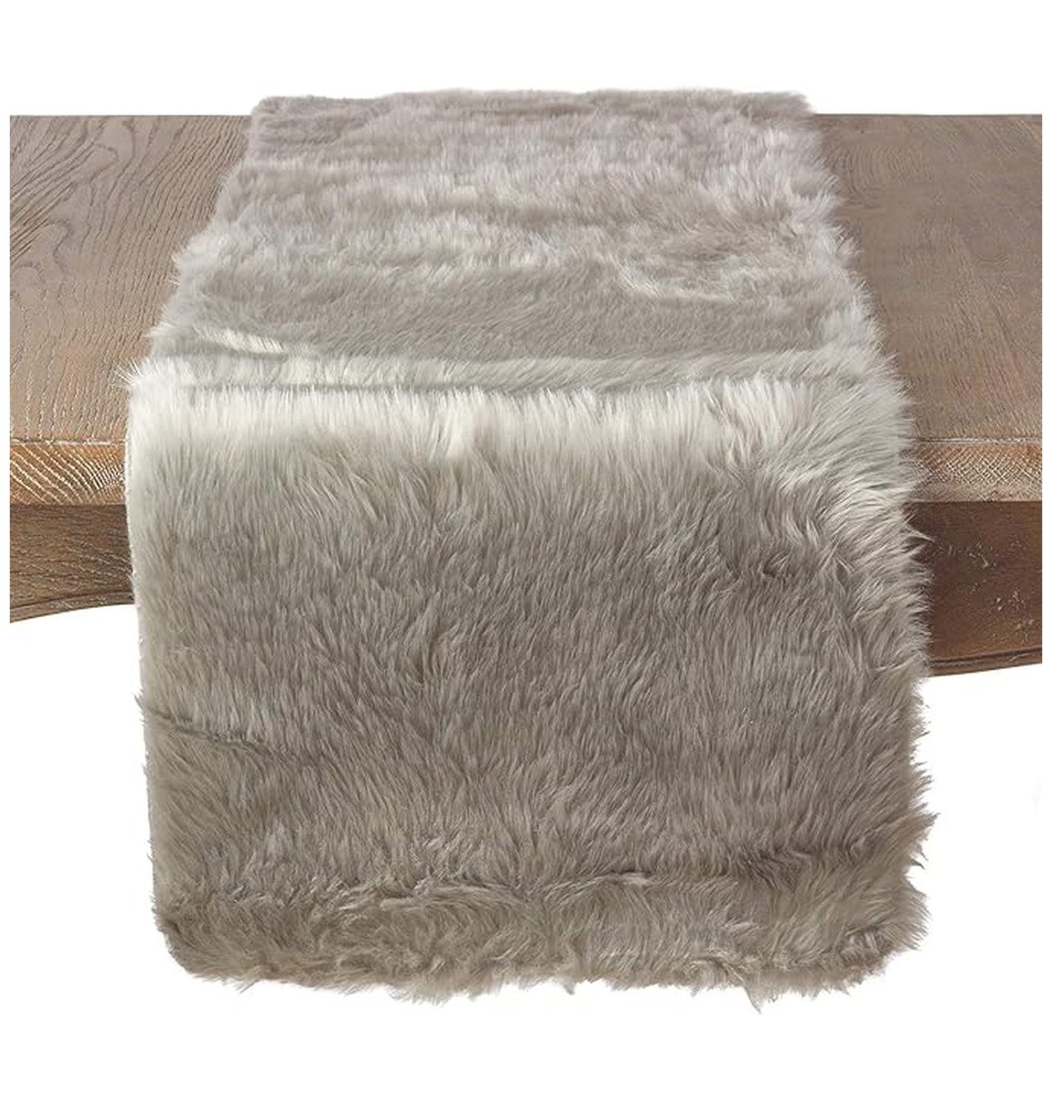 Juneau Faux Fur Table Runner 15 x 90 Inch - Gray Winter Table Decor for Dining Room, Holiday & Banquets