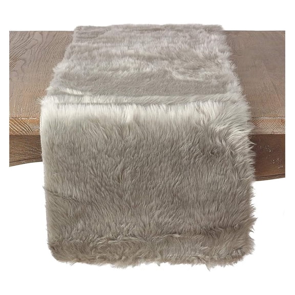 Juneau Faux Fur Table Runner 15 x 90 Inch - Gray Winter Table Decor for Dining Room, Holiday & Banquets