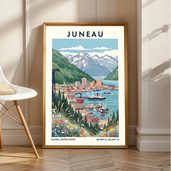 Juneau Scene Art Print - Alaska - Wall Art - Us State Poster - Us Wall Art - For Traveller - Usa Travel Print - America Wall Art Decor, Unframed Poster Size 16x24