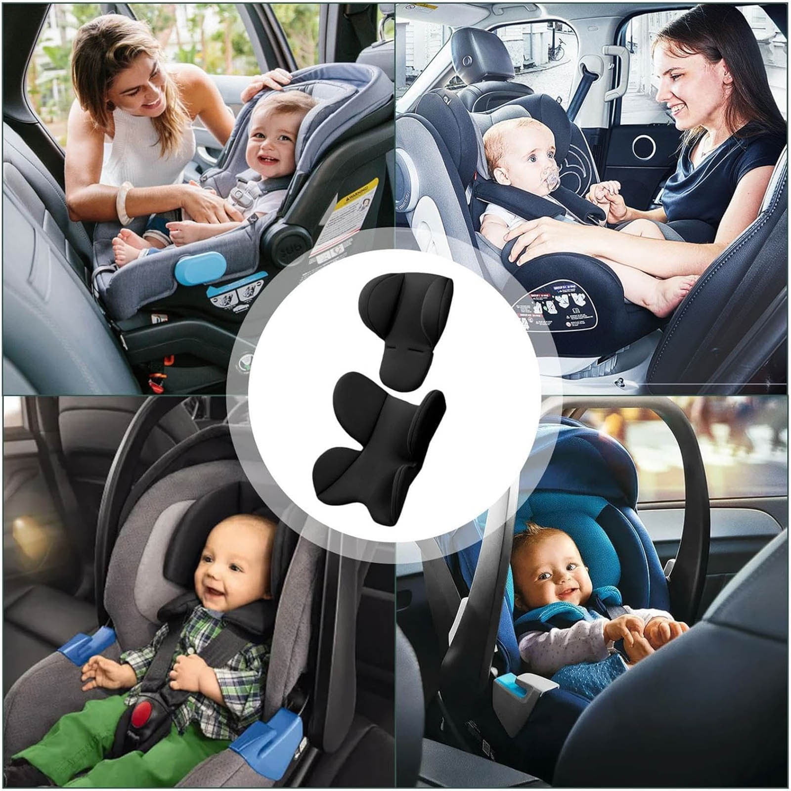 Junepar 12.6" Car Seat Head Support Head Neck Seat Insert Pad Soft Stroller Cushion Pads Car Seat Insert Cushion Pad Carseat Head & Body Support for Carseats Pushchair Pram Black