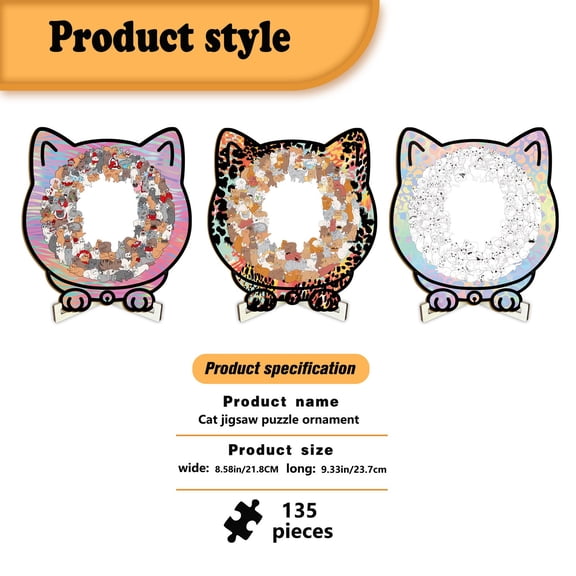 Junepar 135pcs Cat Shaped Wooden Jigsaw Puzzle Morandi Colored Cat Shaped Wooden Jigsaw Puzzle Cute Animal Cats Wood Puzzles Home & Relaxation Gift for Cats Lovers Pink