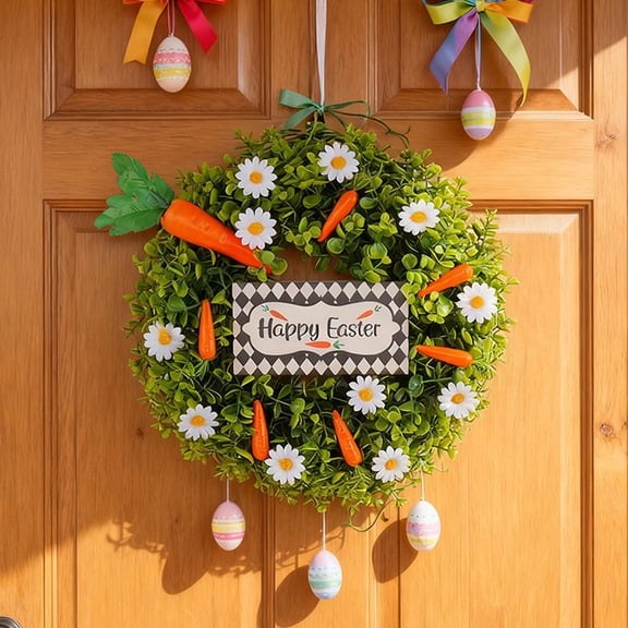 Junepar 16" Spring Wreaths for Front Door Artificial Easter Wreath with Carrot Spring Summer Fall Winter Decor for Indoor Outdoor Wedding Home Decorations