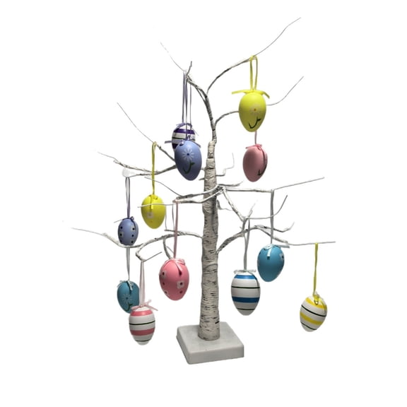 Junepar 23.6" Lighted Easter Egg Tree Ornament White Birch Easter Tree with Colorful Egg Decorations for Tabletop Holiday Decor