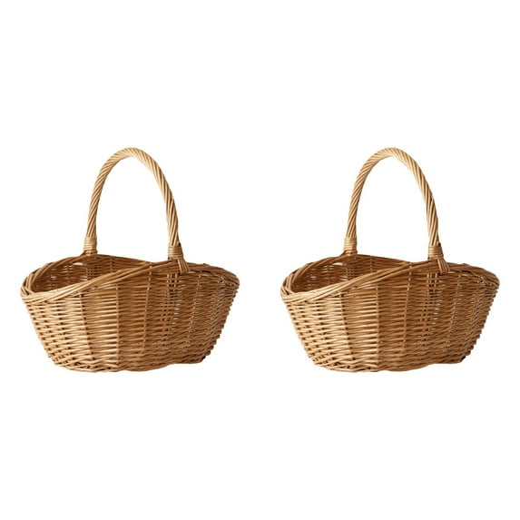 Junepar 2PCS Rattan Storage Basket with Handle Large Woven Wicker Basket for Picnic,Harvesting Vegetables,Fruit Flower Arranging Multipurpose Organizer for Garden, Home,Easter Camping