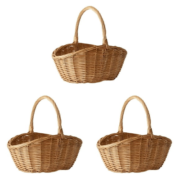 Junepar 3PCS Rattan Storage Basket with Handle Large Woven Wicker Basket for Picnic,Harvesting Vegetables,Fruit Flower Arranging Multipurpose Organizer for Garden, Home,Easter Camping
