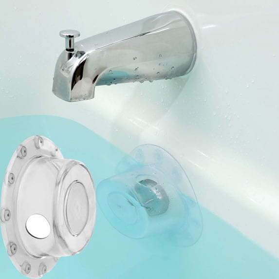 Junepar 4" x 2" Plastic Bathtub Overflow Drain Cap Clear Suction Cup Overflow Cover for Bathroom Water Level Control