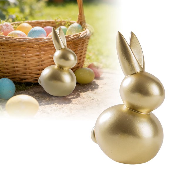 Junepar 5" Modern Abstract Easter Bunny Resin Decor Gold Geometric Rabbit Statue Minimalist Ornament for Desktop Garden & Spring Home Decor