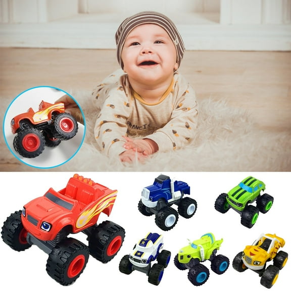 Junepar 6pcs Truck Toys for Ages 2-4 Friction Cars Push and Go Vibration Inertial Car Big tire Four-Wheel Drive Cars Toys Model Gift for Family