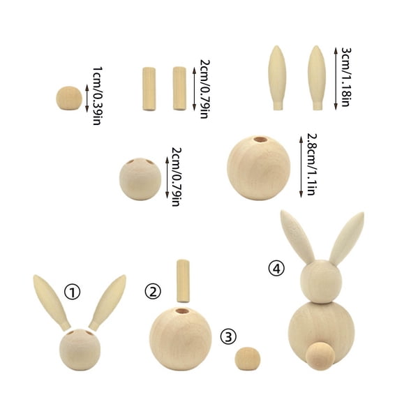 Junepar Arts & Crafts & DIY toys 3.1" Easter Party Crafts Wooden Bunny Kit Paintable DIY Rabbit Figurine Set Unfinished Wood Craft Supplies for Kids Classroom & Family Activities