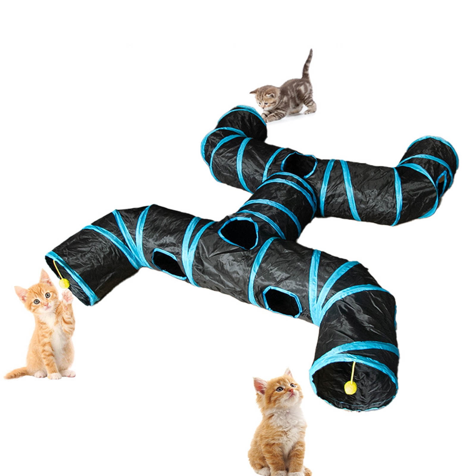 Junepar Cat Tunnel H-Way Cat Tunnels for Indoor Cats Collapsible Cat Play Tunnel Interactive Toy Maze Cat House for Cats Puppy Kitty Kitten Rabbit (Black)